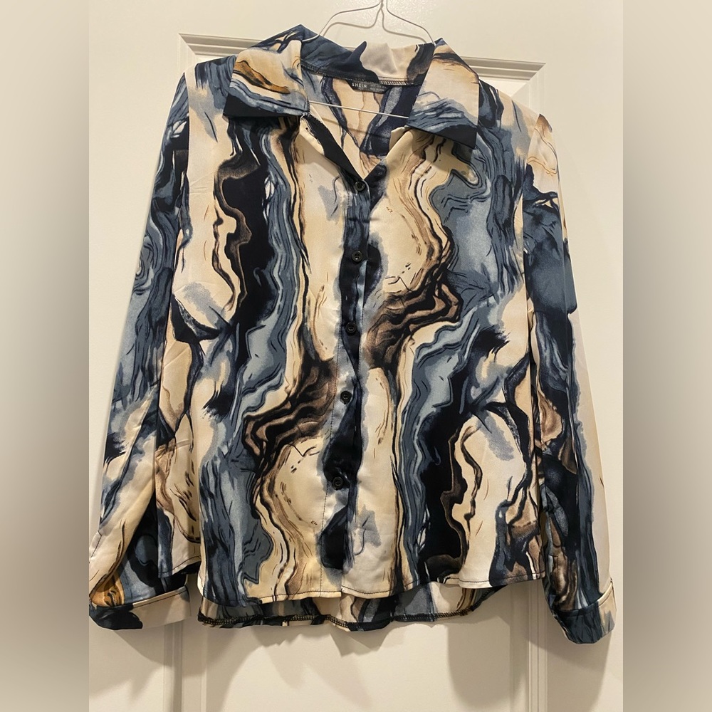 Women’s SHEIN Marble Long Sleeve Blouse